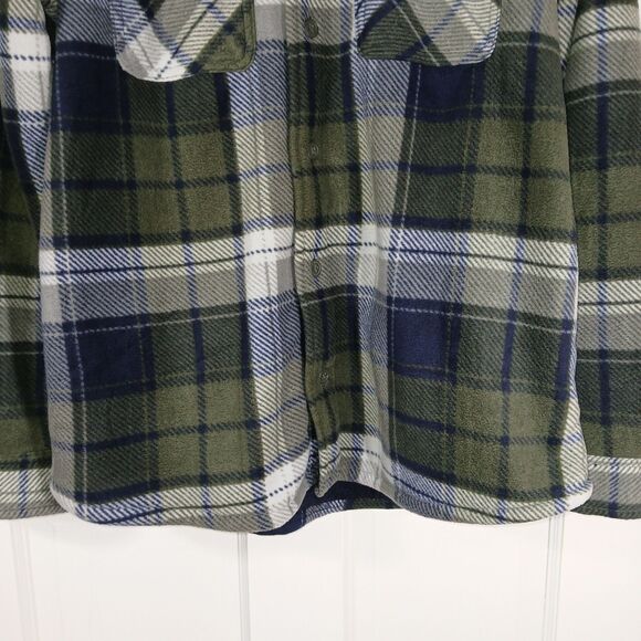 Boston traders MensThick flannel jacket Sherpa Butto Plaid L GreenBlue Lagenlook - Picture 5 of 15